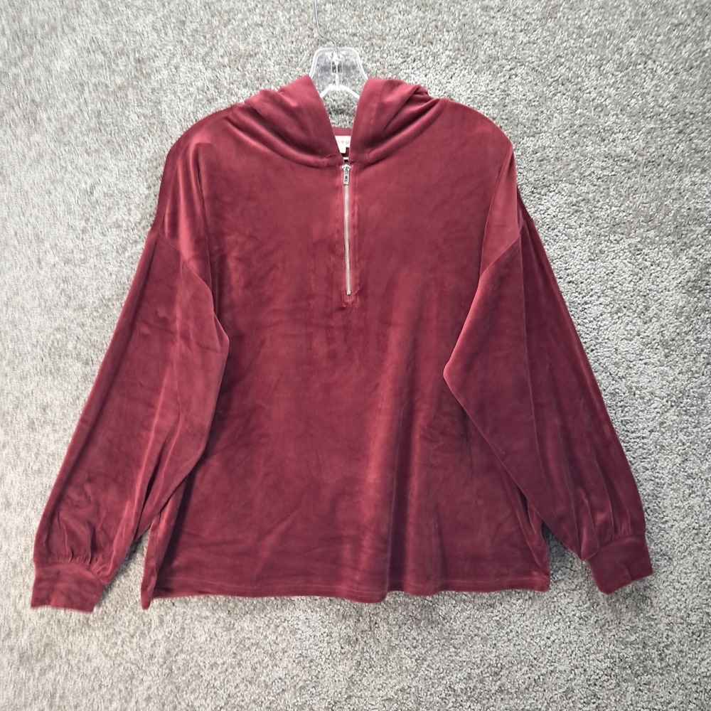 Ultra Flirt Womens 1X Burgundy Velour Quarter Zip Hoodie RK323643 Long Sleeve